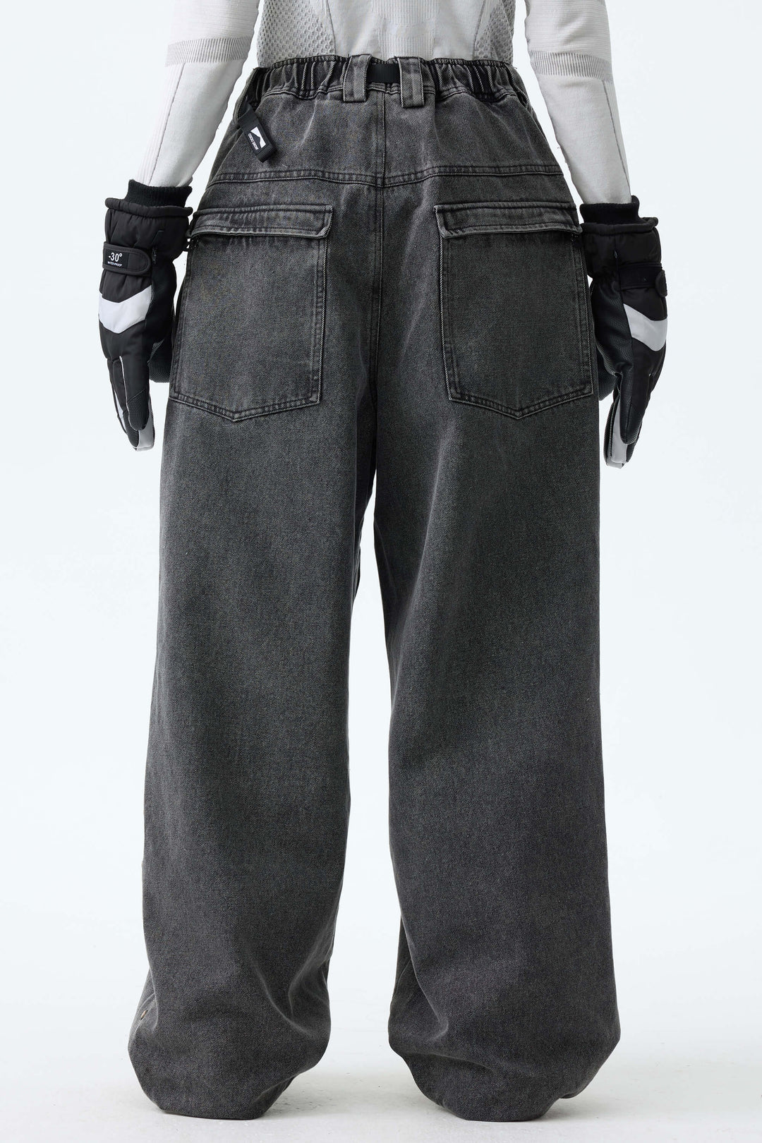 Women's Washed Charcoal Real Denim Waterproof Rivet Trim Snow Pants
