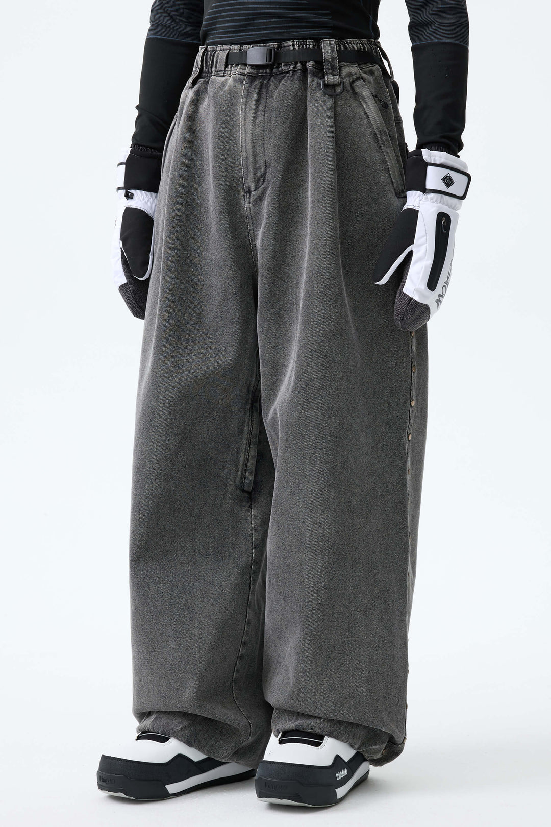 Men's Black Real Denim Waterproof Rivet Trim Snow Pants