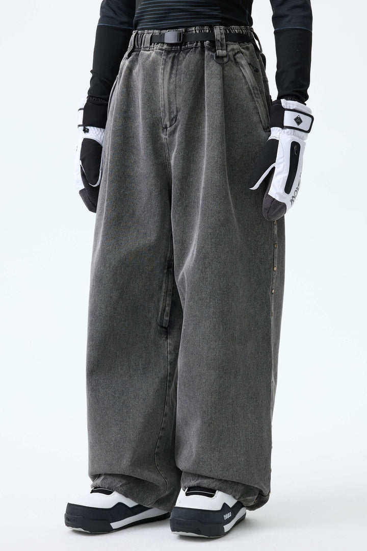 Men's Black Real Denim Waterproof Rivet Trim Snow Pants