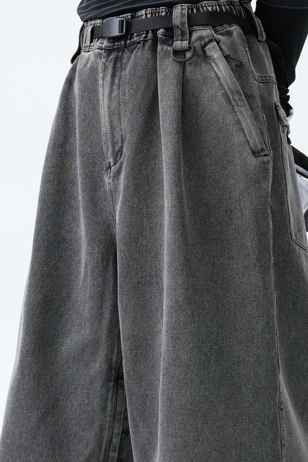 Men's Washed Charcoal Real Denim Waterproof Rivet Trim Snow Pants