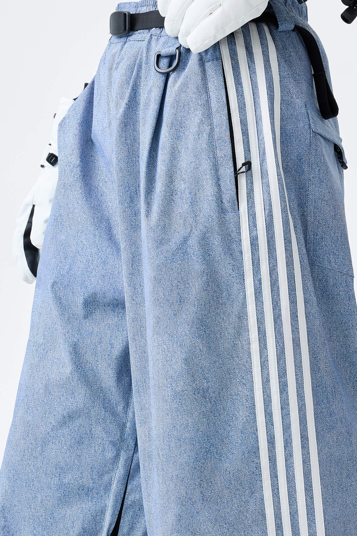 Women's Heather Blue Retro Baggy Track Stripe Snow Pants