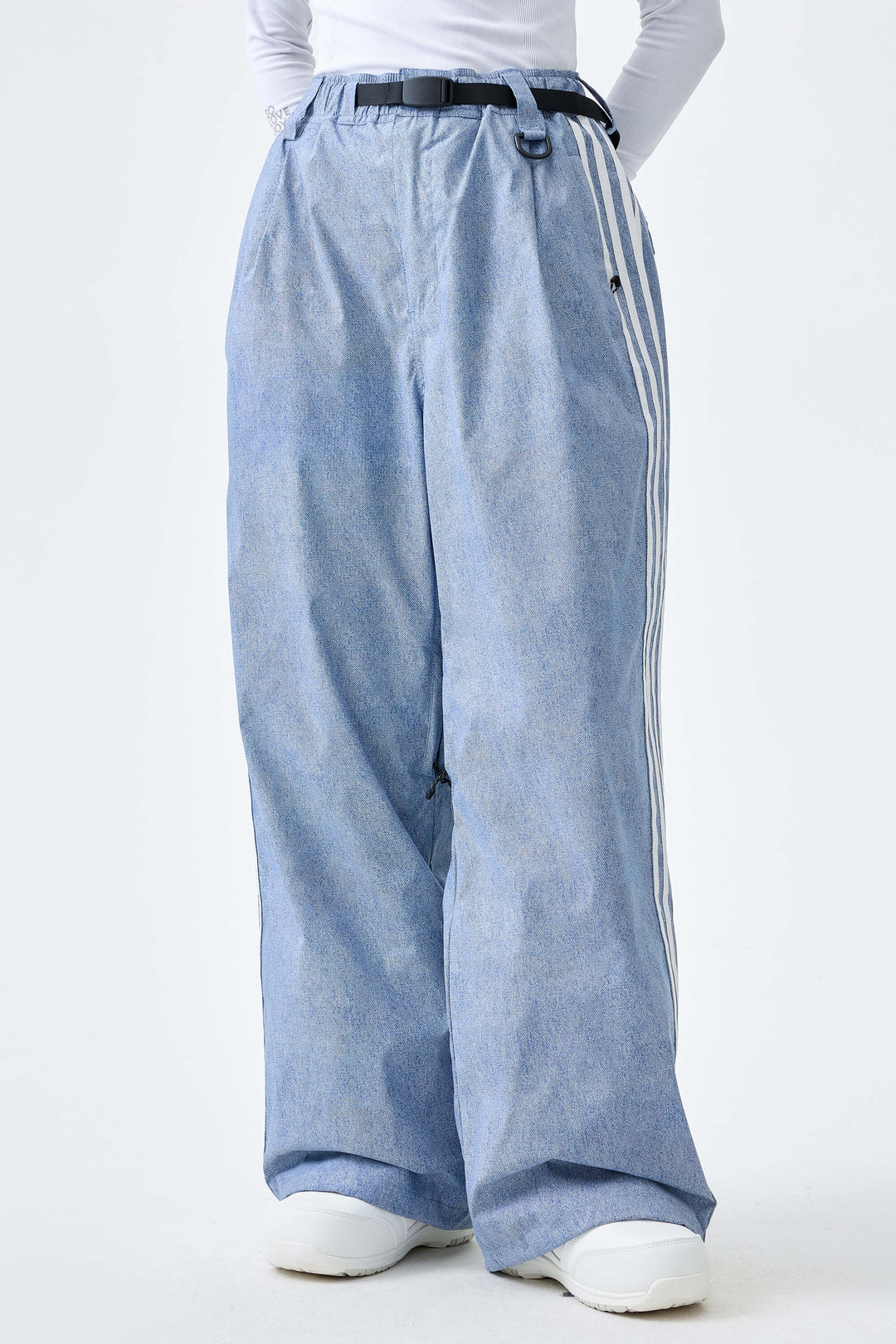 Women's Heather Blue Retro Baggy Track Stripe Snow Pants
