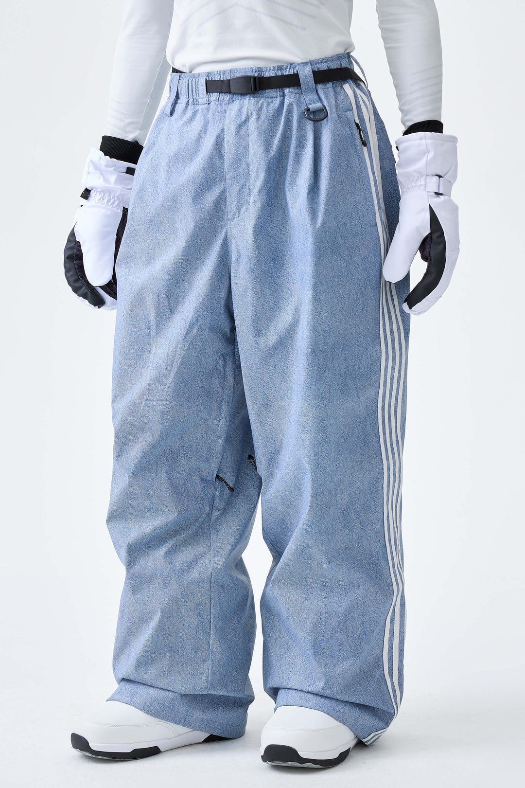 Men's Black Retro Baggy Track Stripe Snow Pants