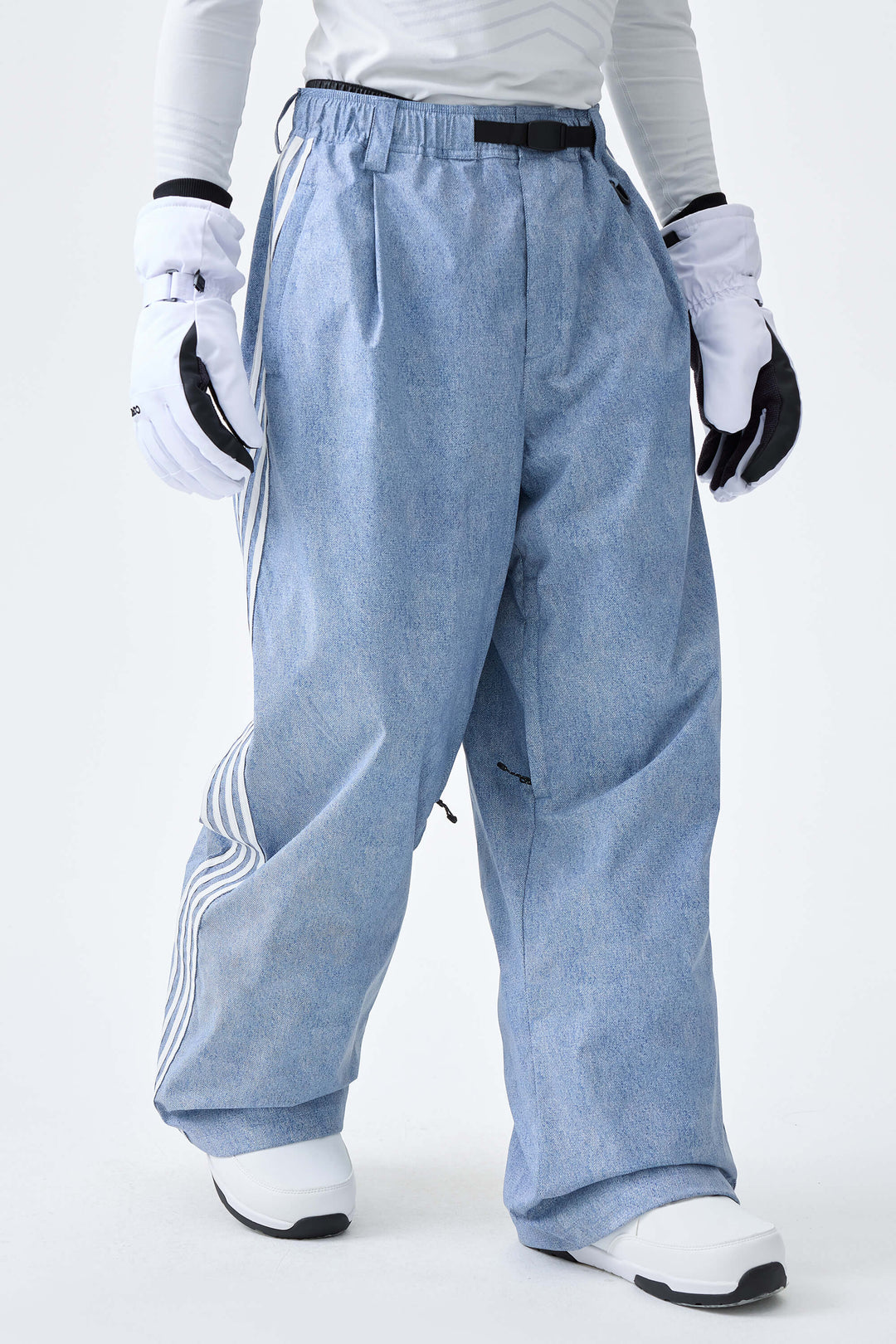 Men's Heather Blue Retro Baggy Track Stripe Snow Pants