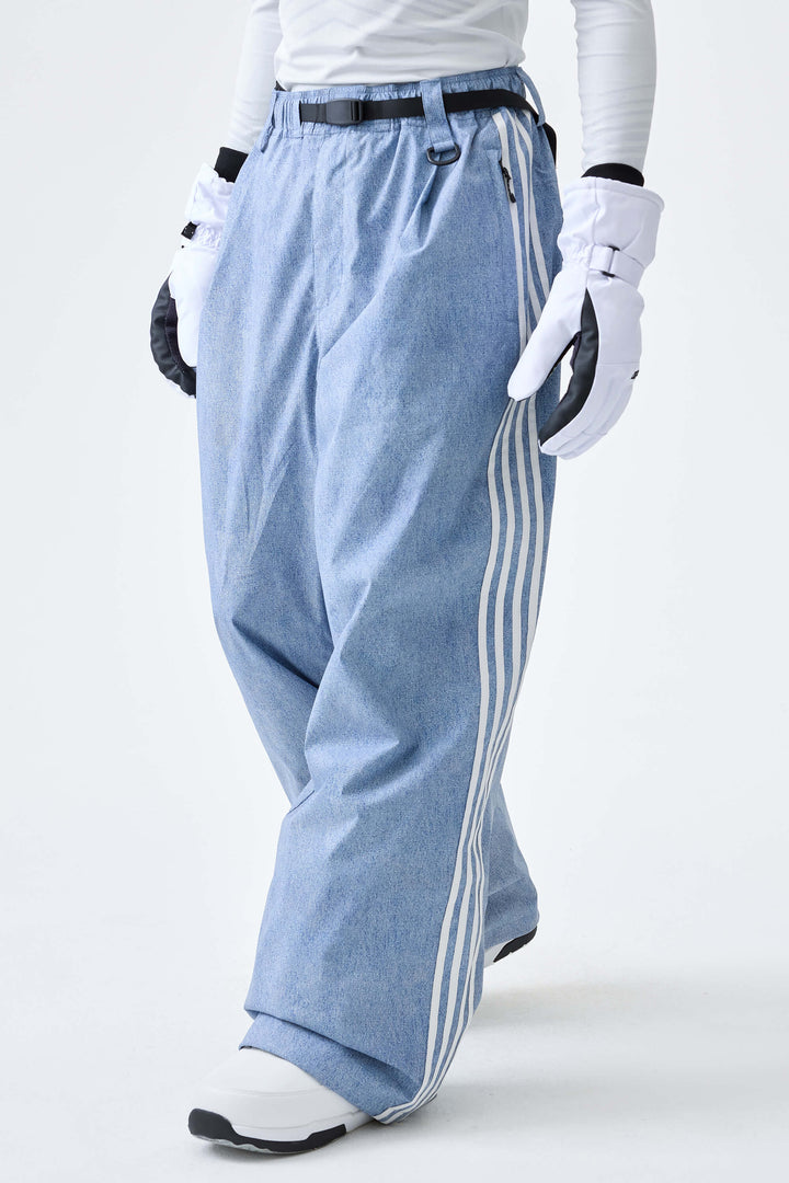 Men's Black Retro Baggy Track Stripe Snow Pants
