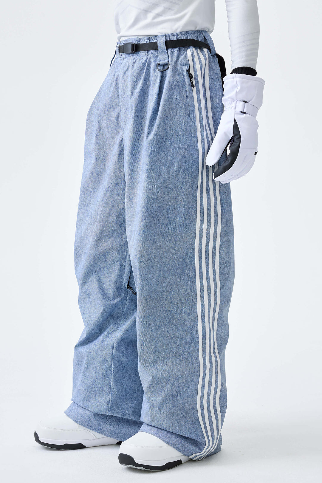 Men's Heather Blue Retro Baggy Track Stripe Snow Pants