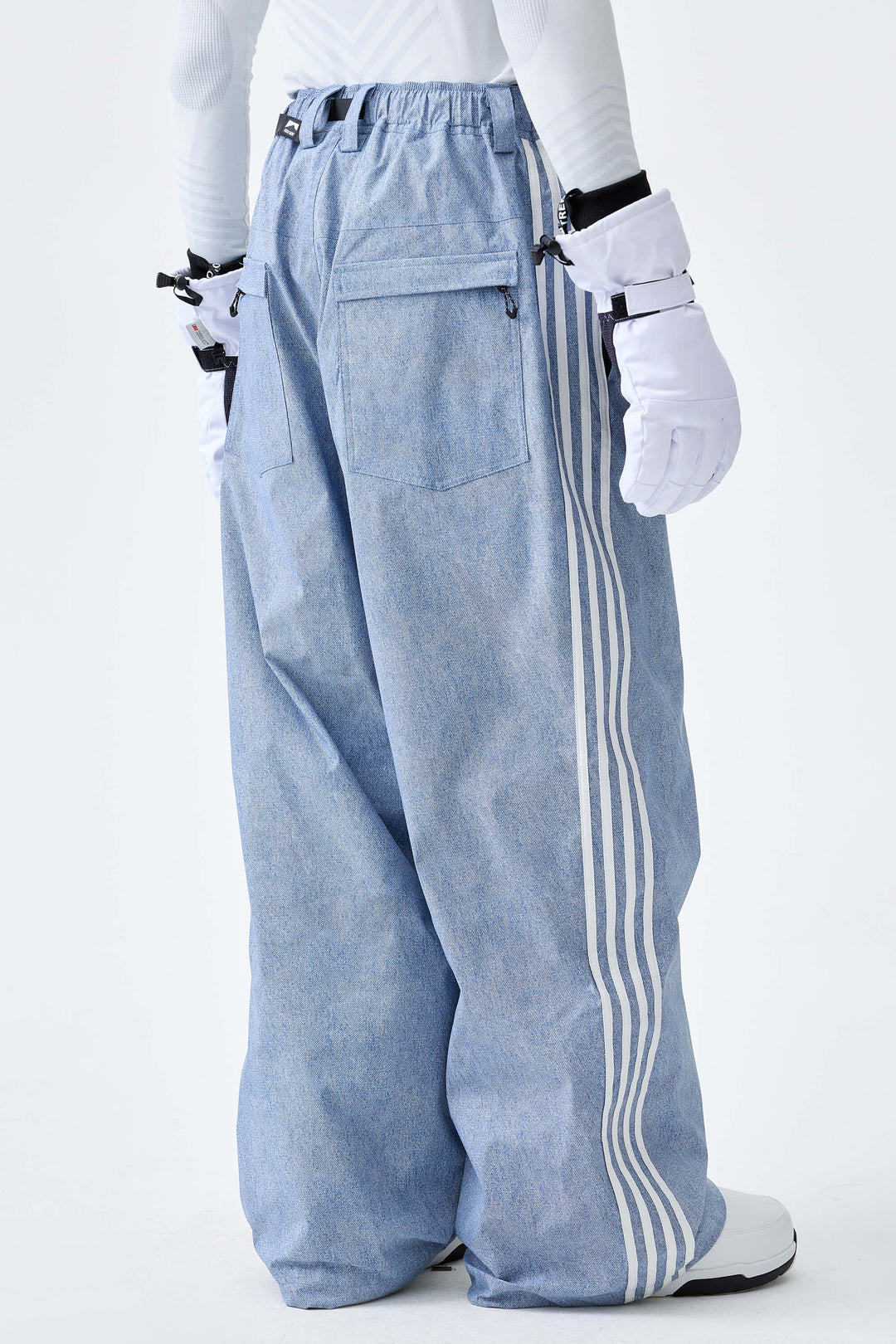 Men's Heather Blue Retro Baggy Track Stripe Snow Pants
