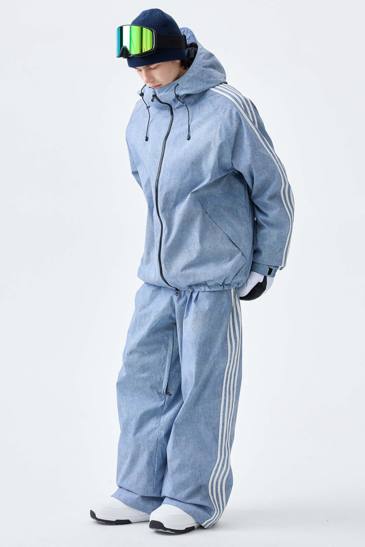 Men's Heather Blue Retro Baggy Track Stripe Snow Pants