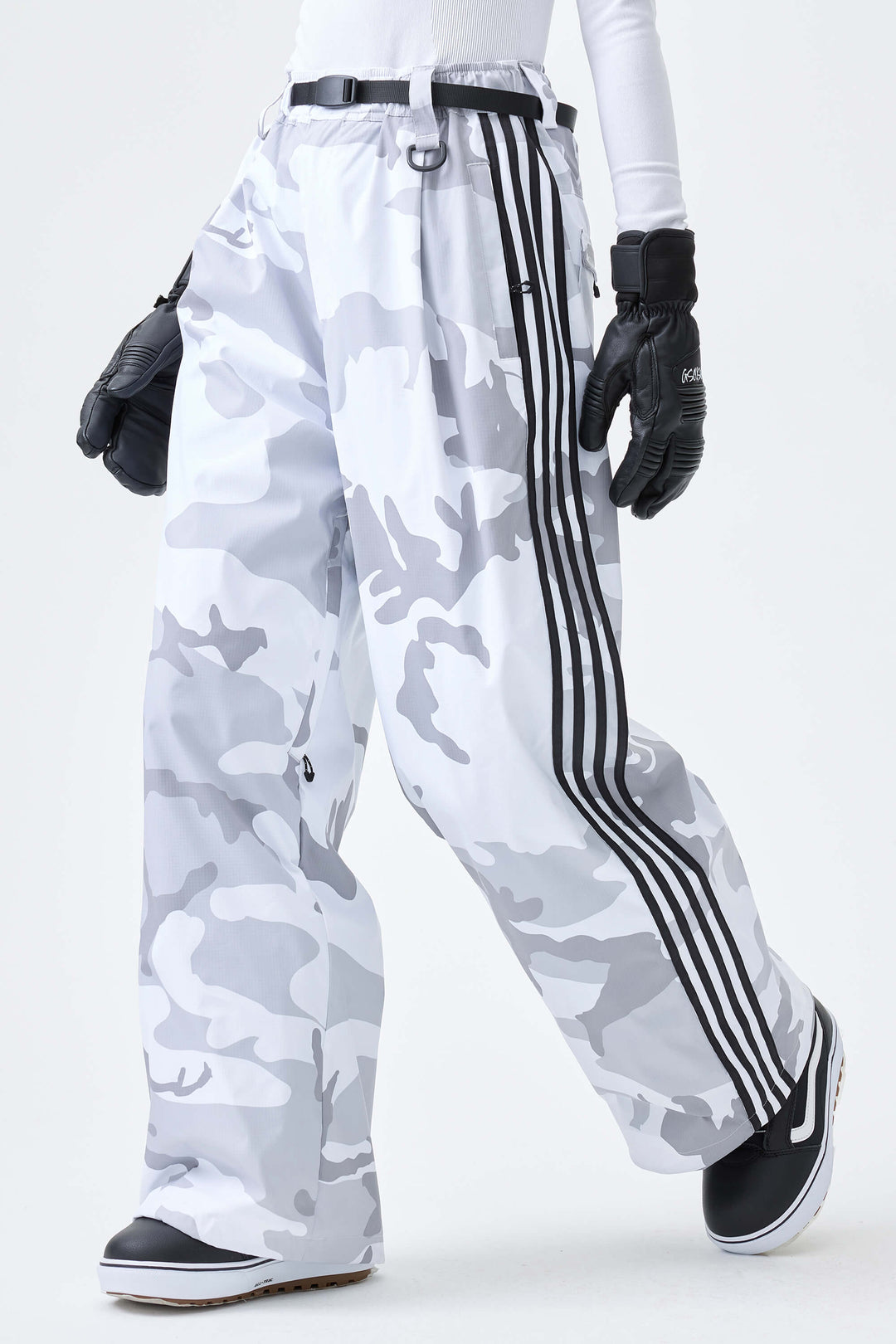 Women's Snow Camo Retro Baggy Track Stripe Snow Pants