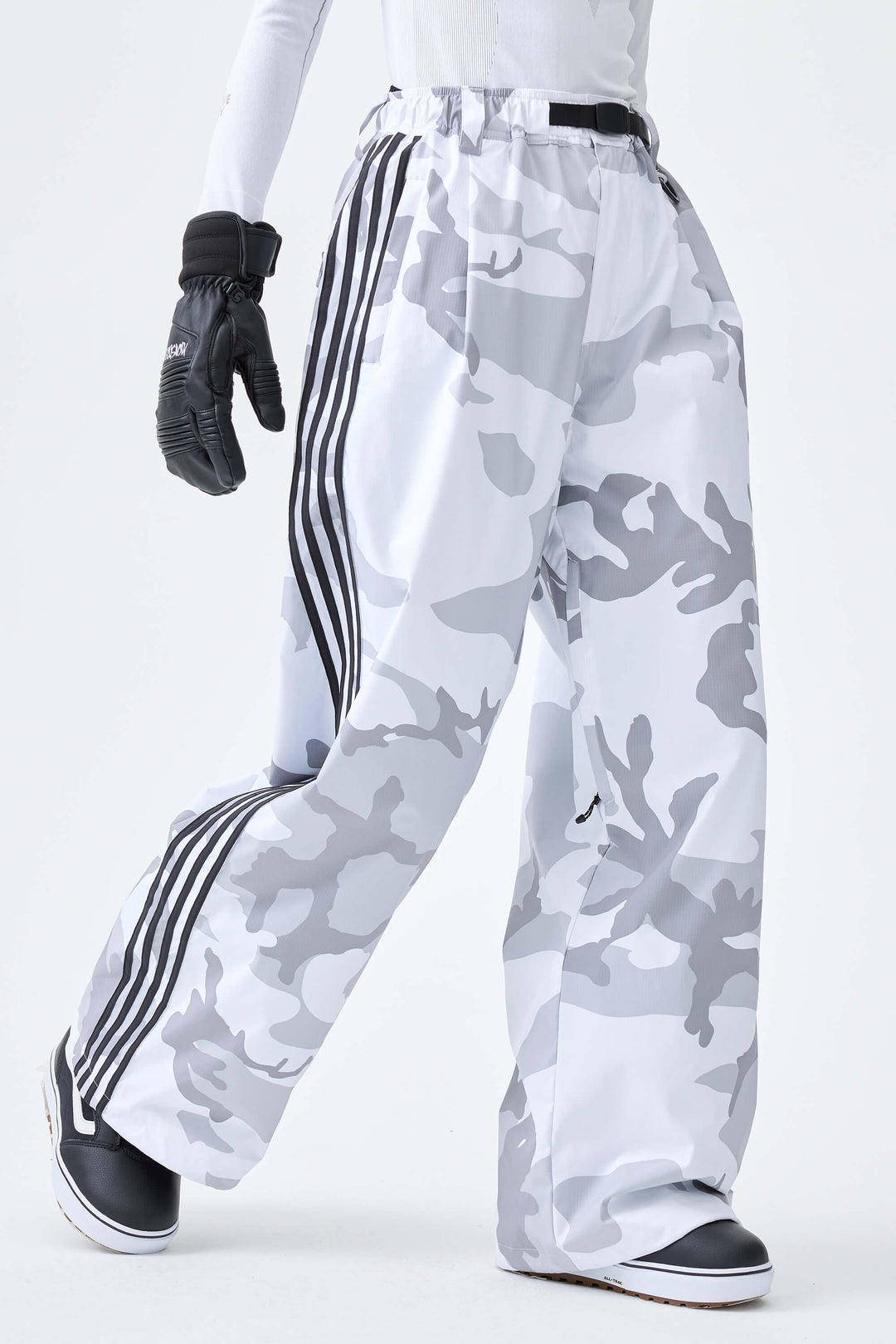 Women's Snow Camo Retro Baggy Track Stripe Snow Pants