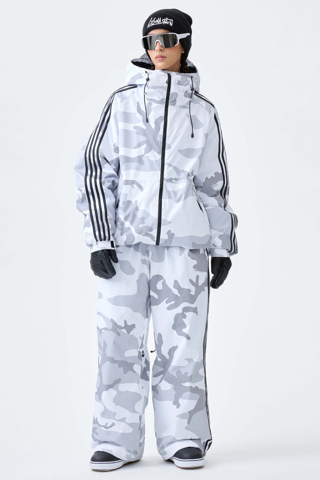 Women's Snow Camo Retro Baggy Track Stripe Snow Pants
