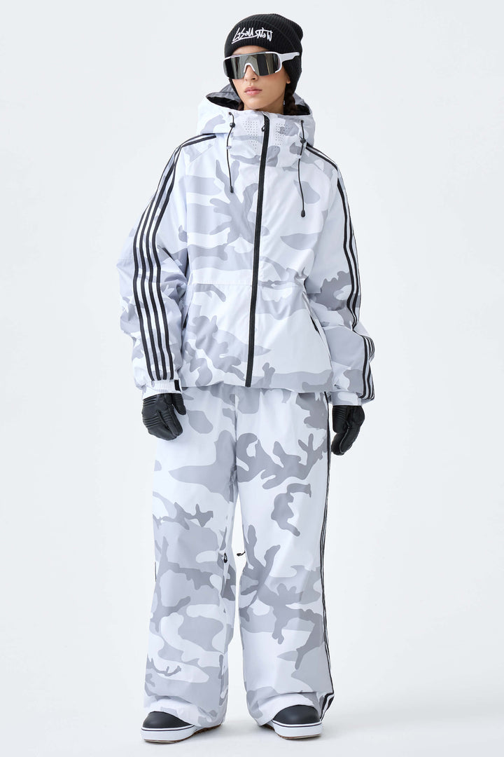 Women's Snow Camo Retro Baggy Track Stripe Snow Pants