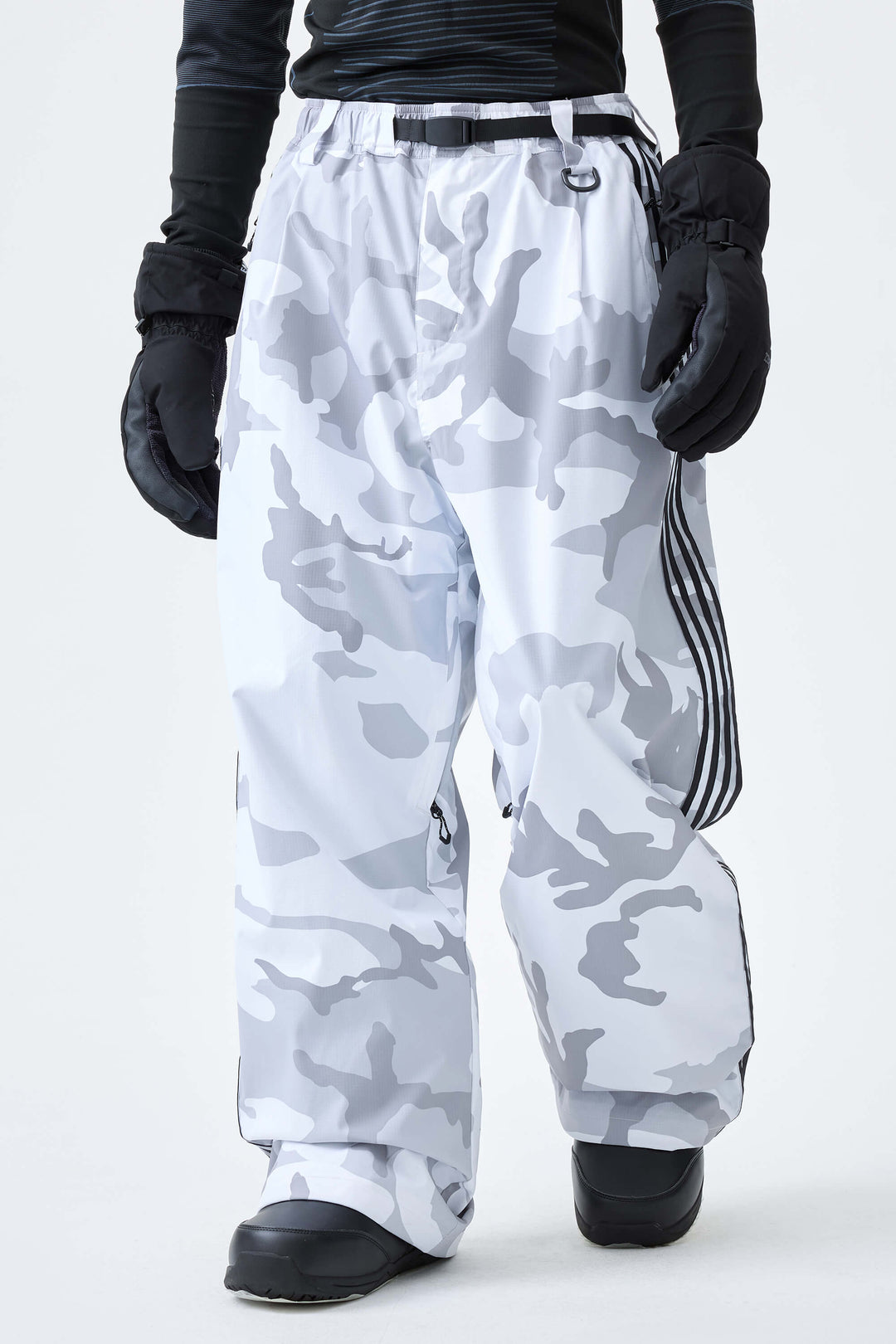 Men's Black Retro Baggy Track Stripe Snow Pants