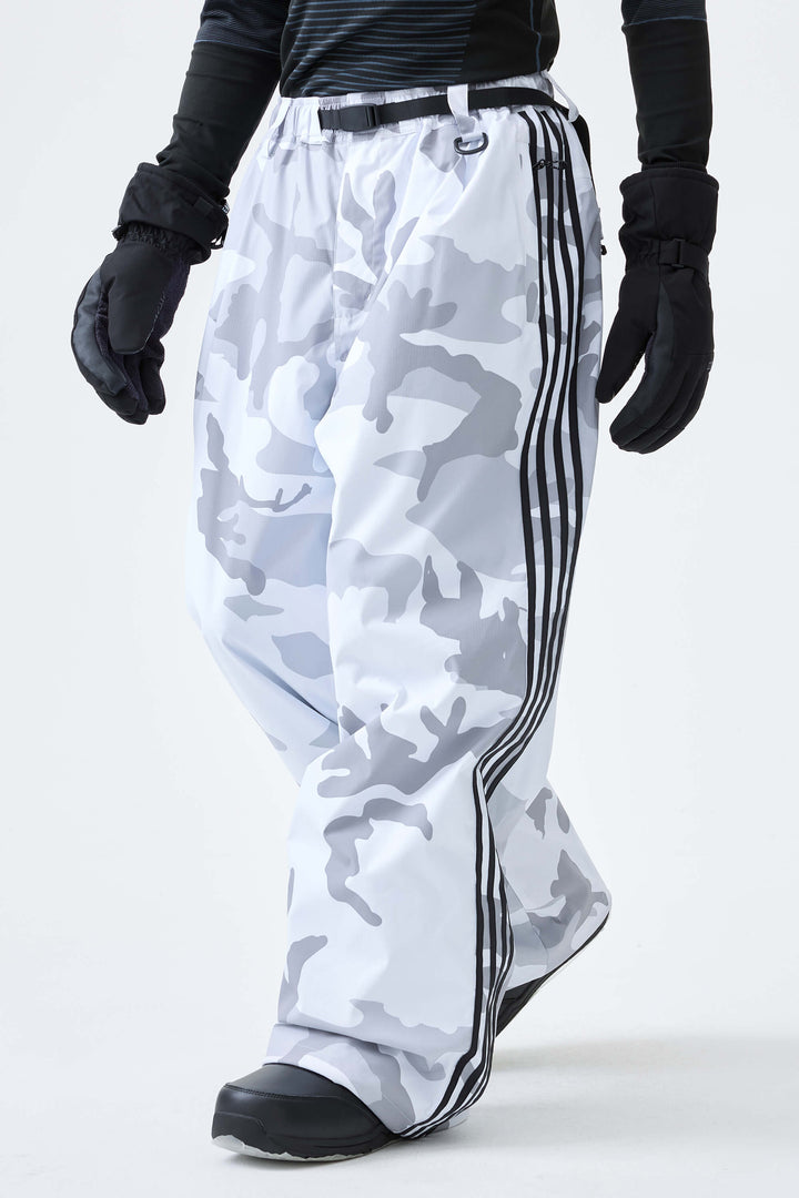 Men's Black Retro Baggy Track Stripe Snow Pants
