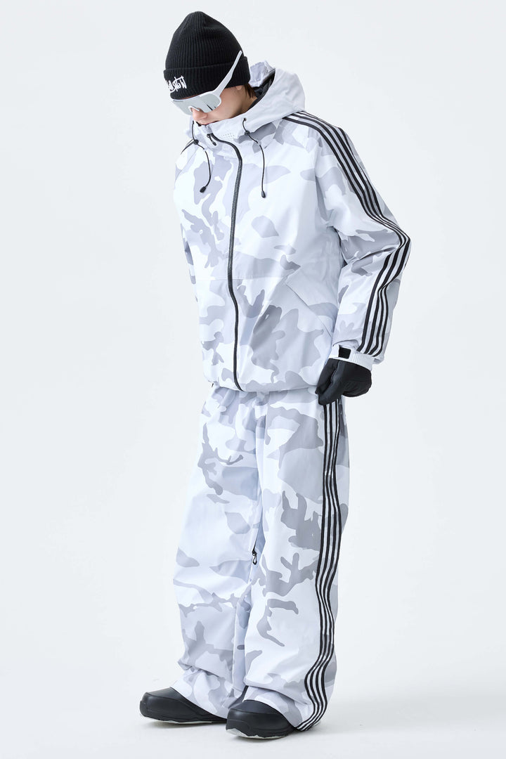 Men's Snow Camo Retro Baggy Track Stripe Snow Pants