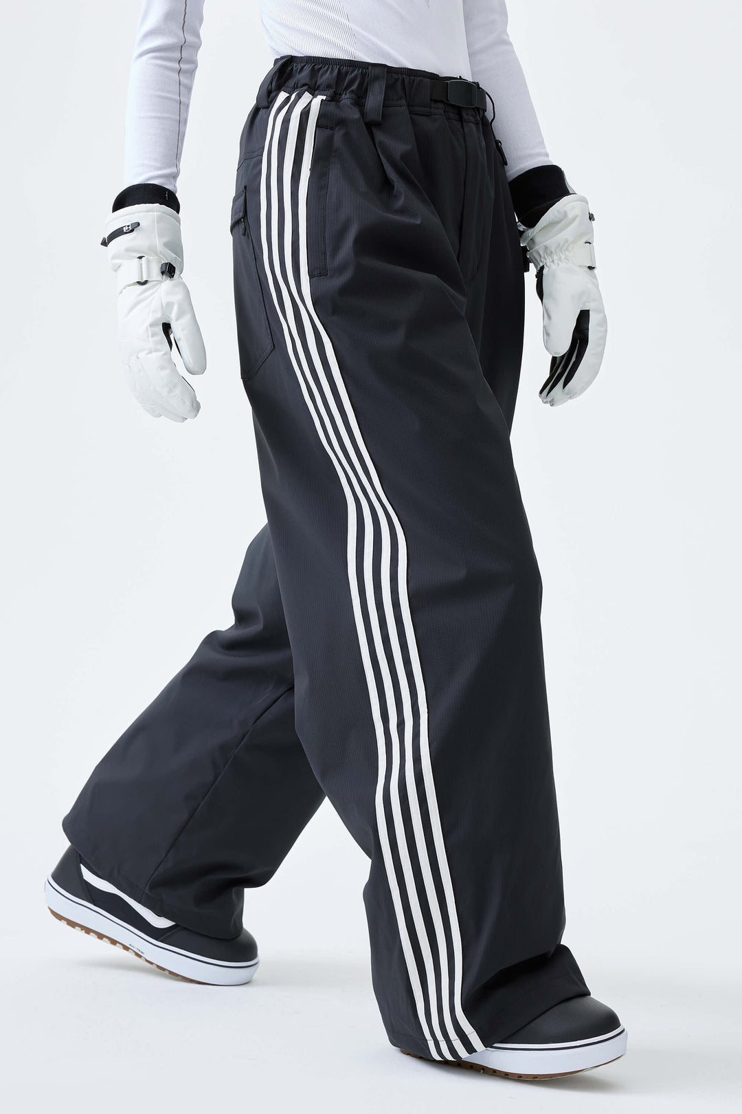 Women's Off White Retro Baggy Track Stripe Snow Pants