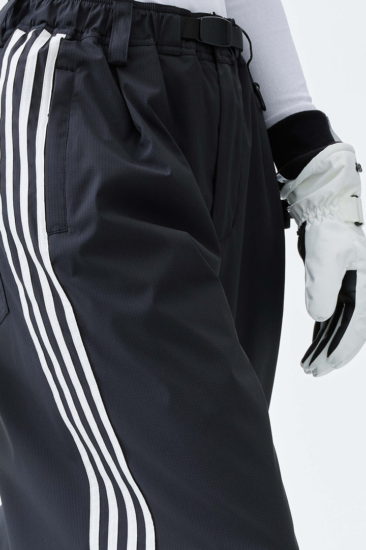 Women's Black Retro Baggy Track Stripe Snow Pants