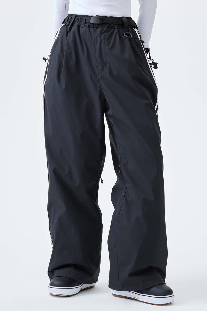Women's Black Retro Baggy Track Stripe Snow Pants