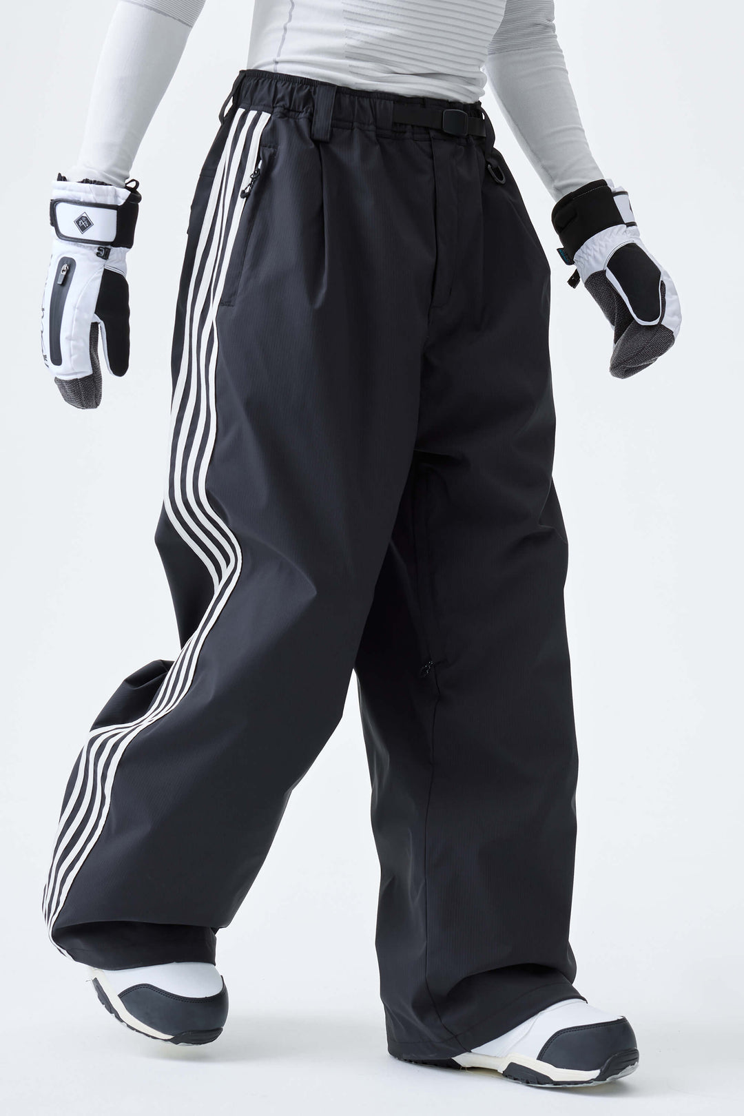 Men's Black Retro Baggy Track Stripe Snow Pants