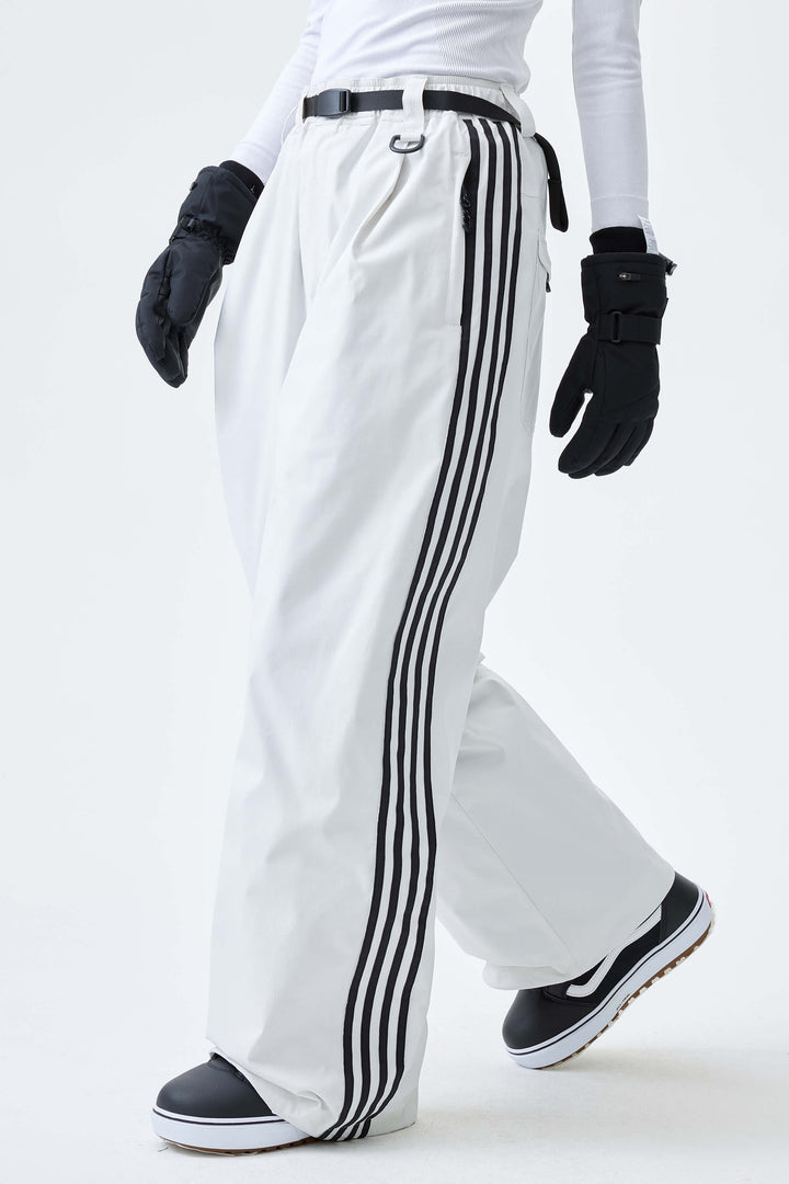 Women's Off White Retro Baggy Track Stripe Snow Pants