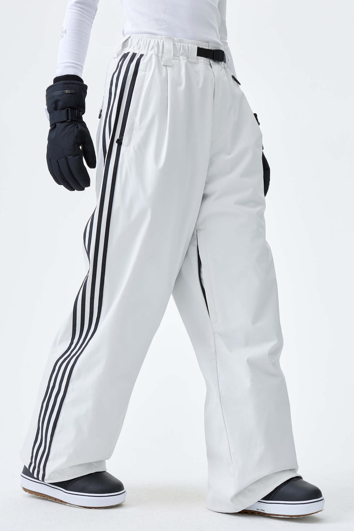 Women's Off White Retro Baggy Track Stripe Snow Pants