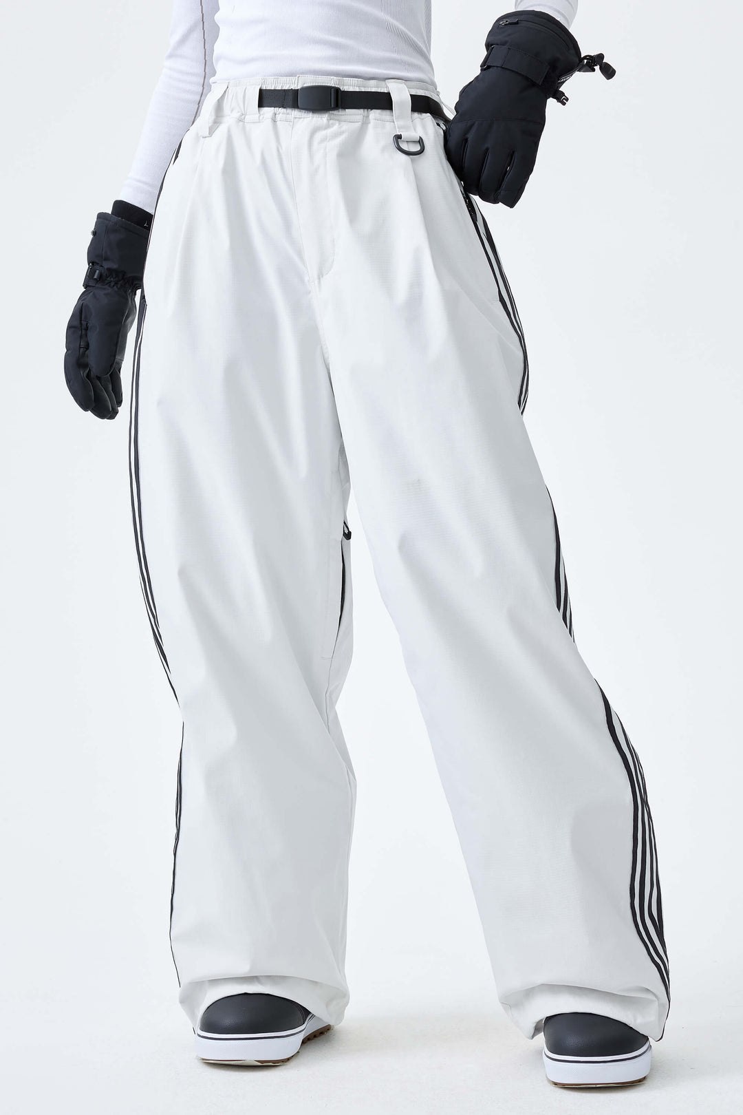 Women's Off White Retro Baggy Track Stripe Snow Pants