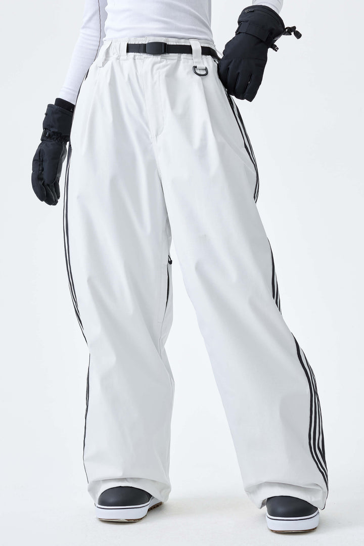 Women's Off White Retro Baggy Track Stripe Snow Pants