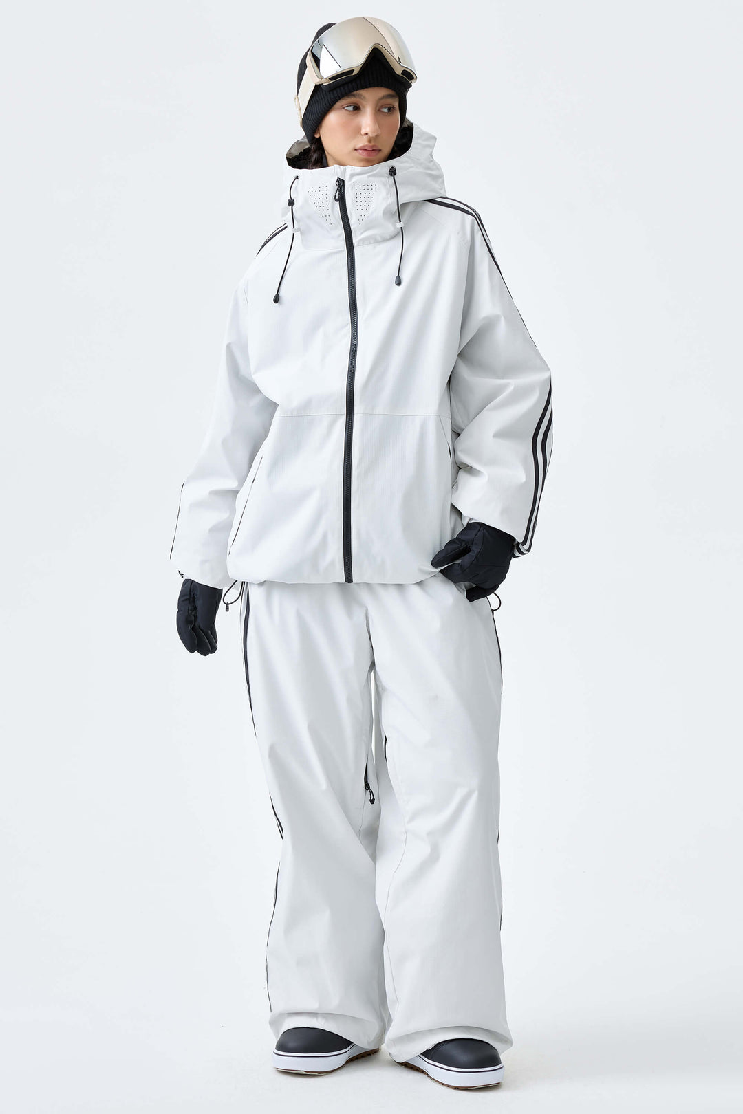 Women's Off White Retro Baggy Track Stripe Snow Pants