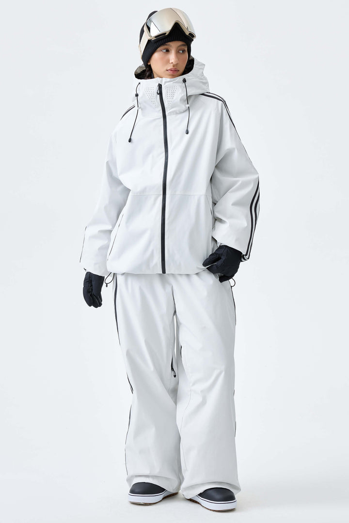 Women's Off White Retro Baggy Track Stripe Snow Pants