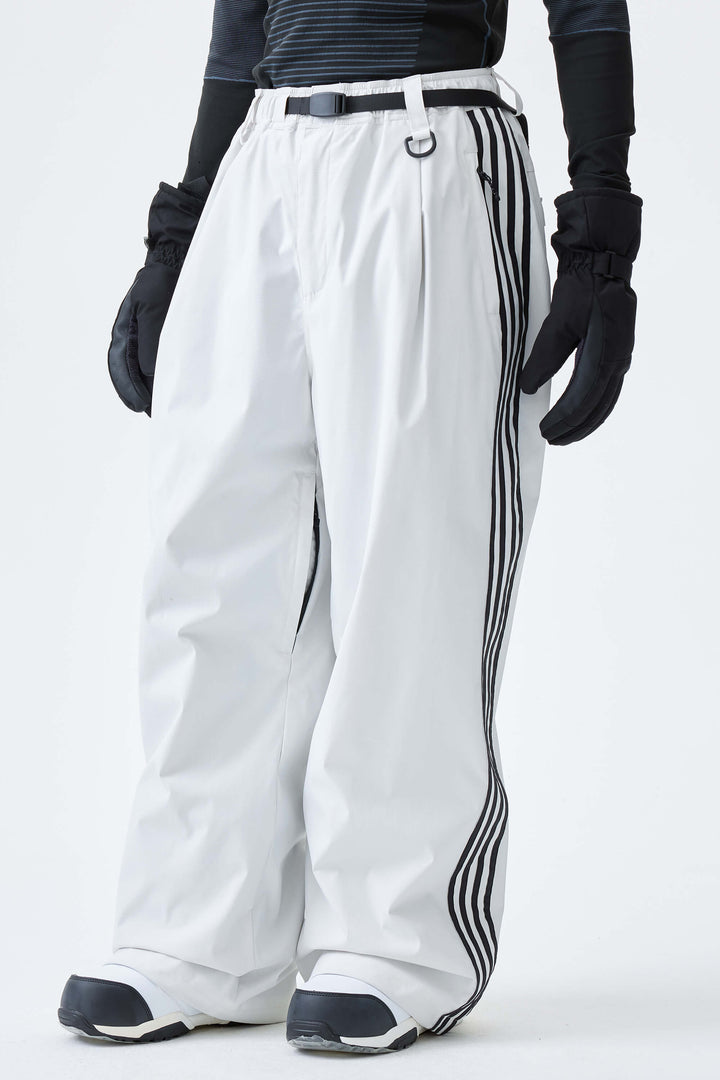 Men's Black Retro Baggy Track Stripe Snow Pants