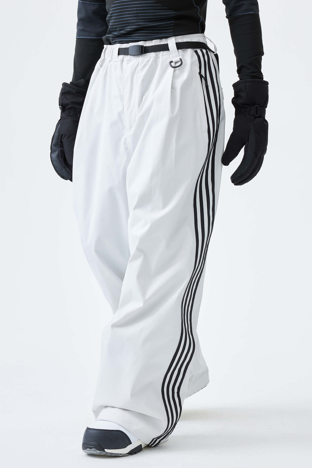 Men's Black Retro Baggy Track Stripe Snow Pants