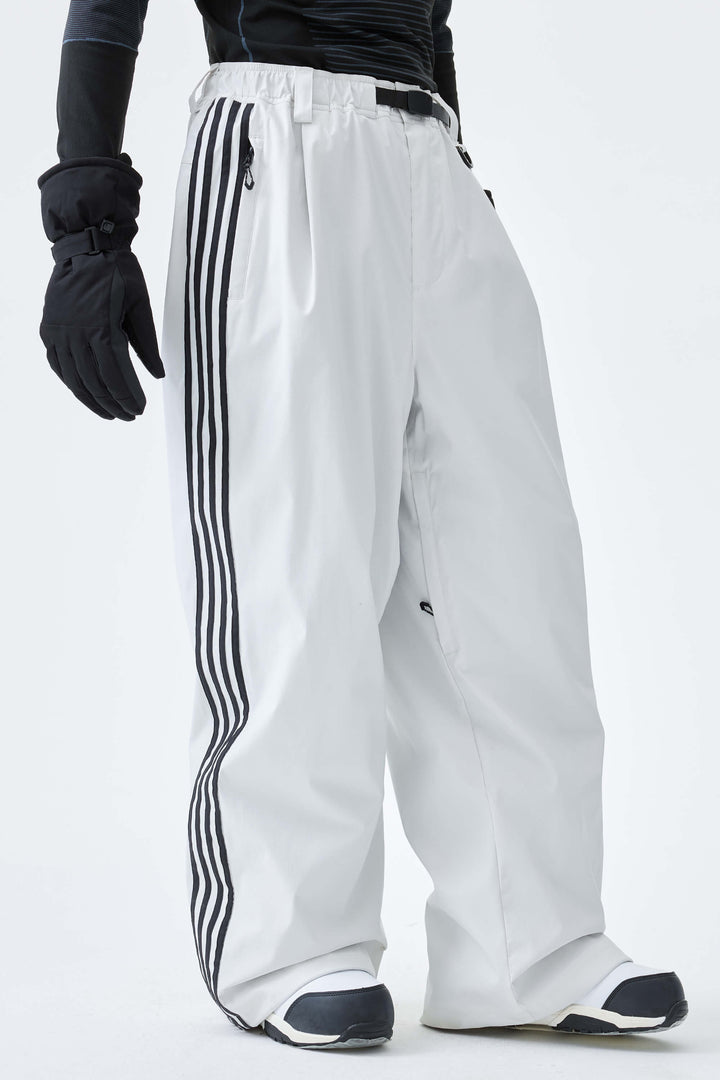 Men's Off White Retro Baggy Track Stripe Snow Pants