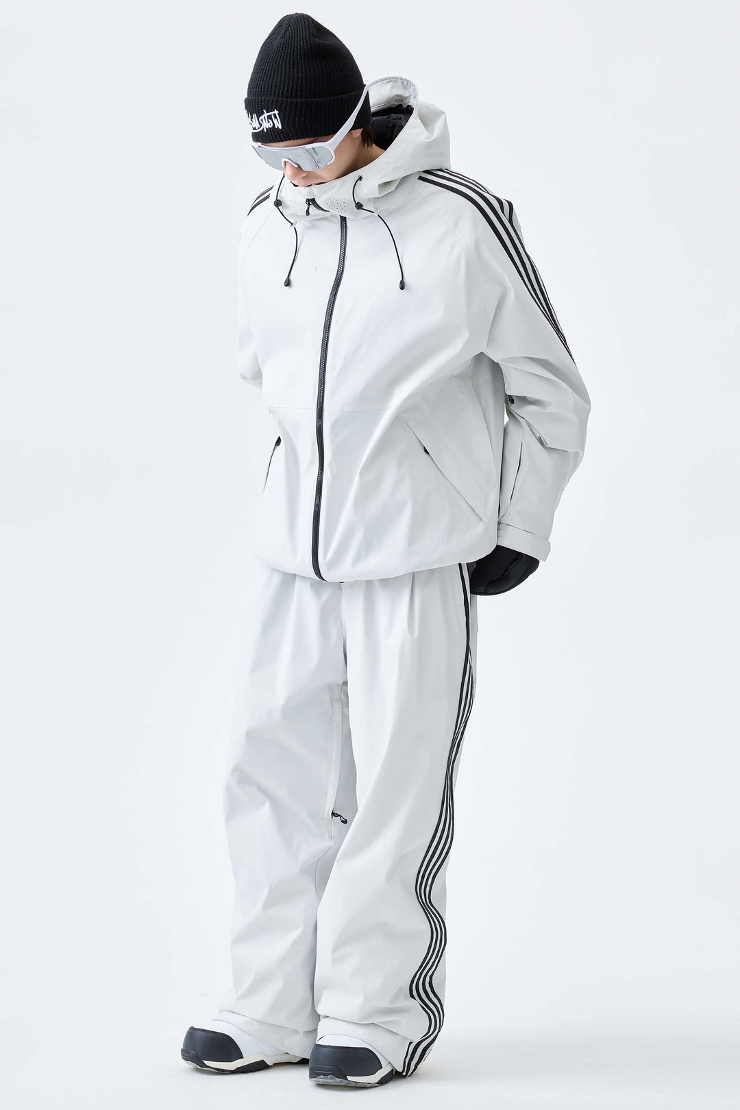 Men's Off White Retro Baggy Track Stripe Snow Pants