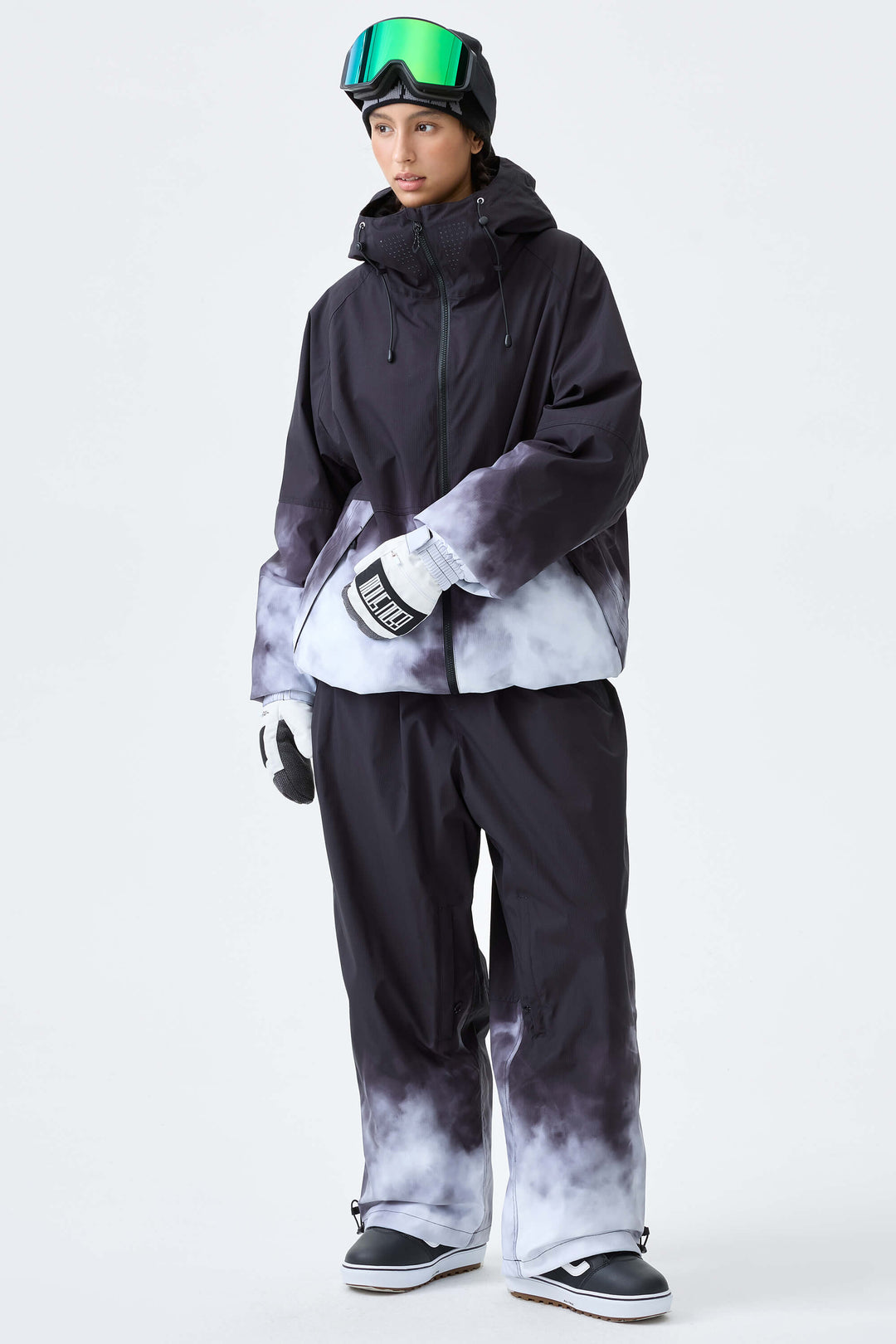 Women's Black Gradient Recycled Baggy Snow Pants