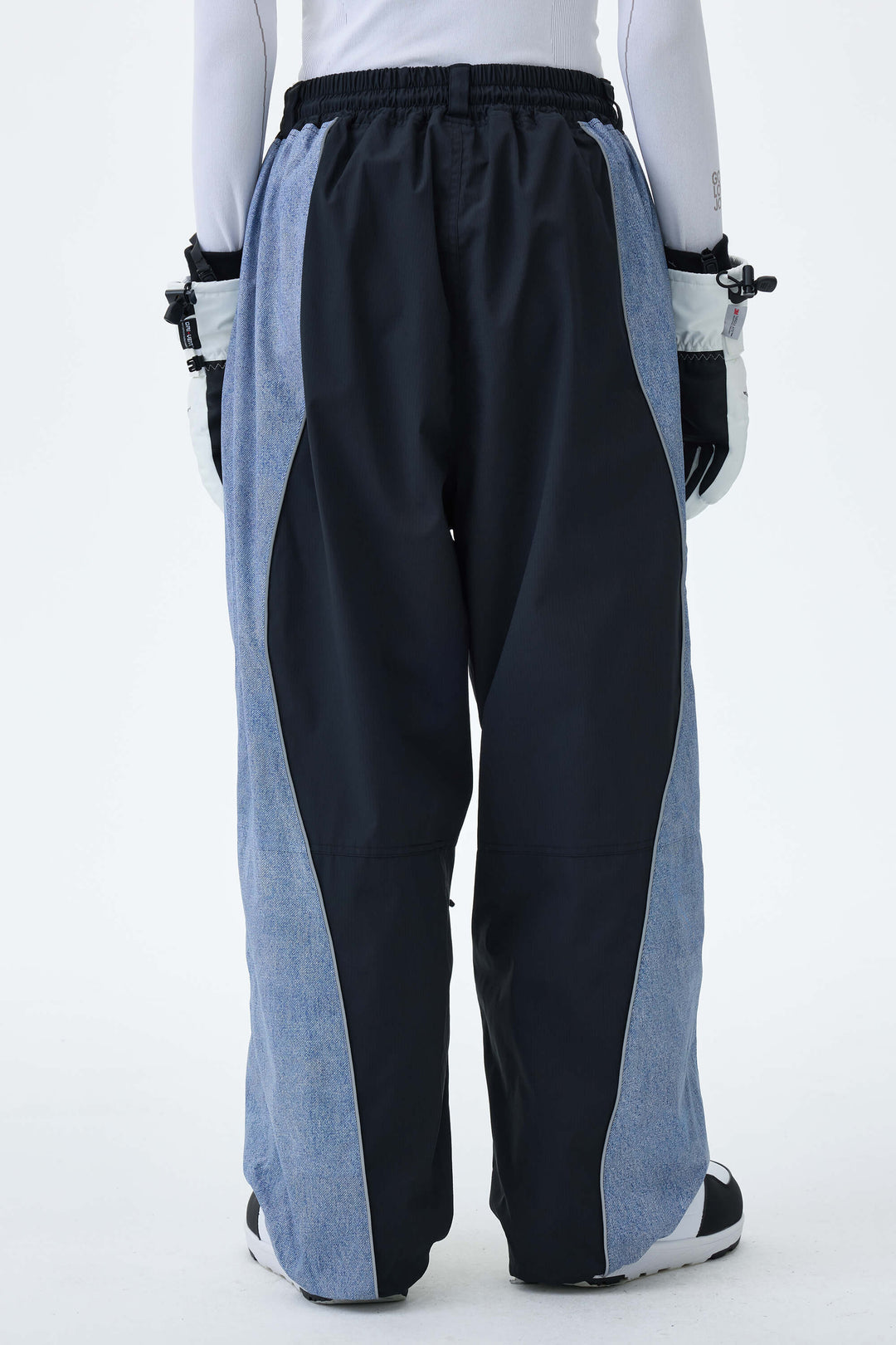 Women's Black & Washed Denim Contrast Panel Reflective Snow Pants