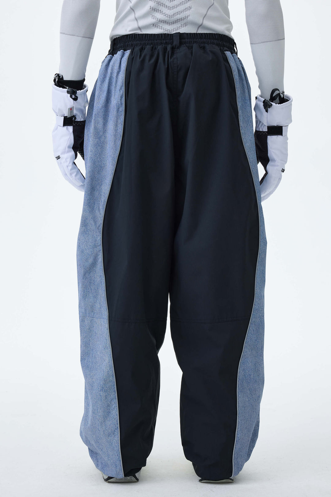Men's Black & Washed Denim Contrast Panel Reflective Snow Pants