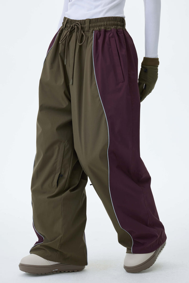 Women's Black & Washed Denim Contrast Panel Reflective Snow Pants