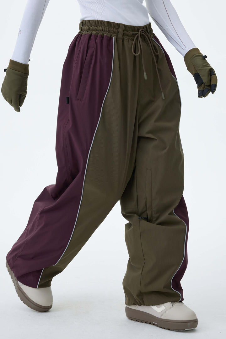Women's Black & Washed Denim Contrast Panel Reflective Snow Pants