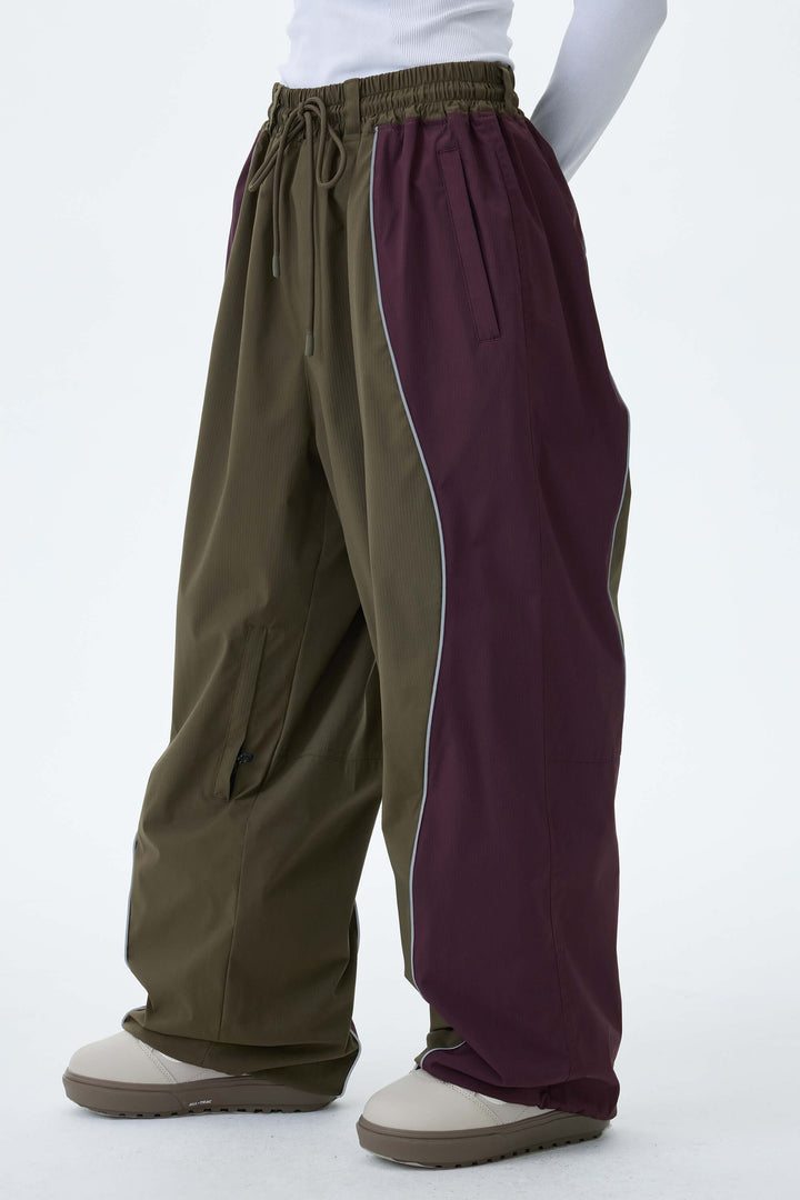 Women's Olive & Plum Noir Contrast Panel Reflective Snow Pants