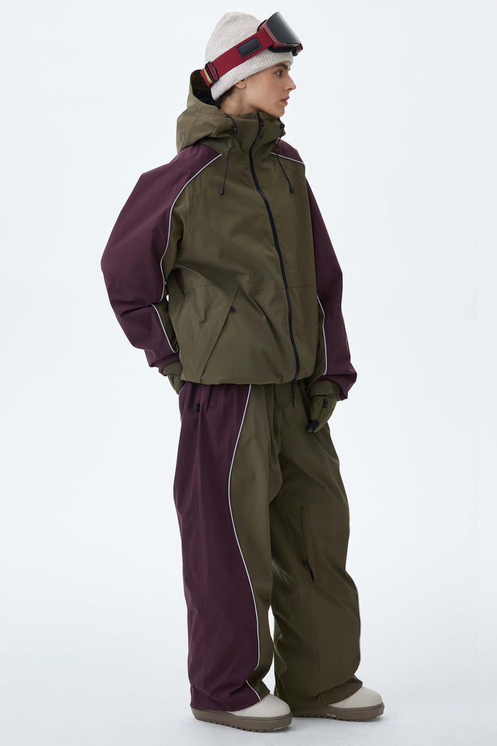 Women's Black & Washed Denim Contrast Panel Reflective Snow Pants