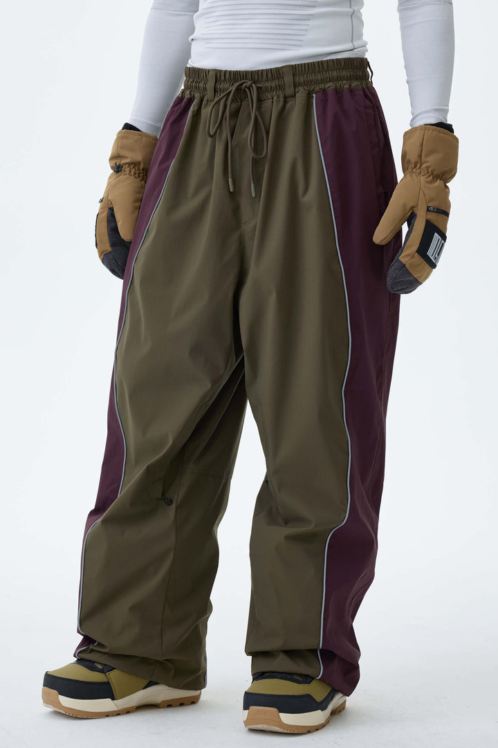 Men's Black & Washed Denim Contrast Panel Reflective Snow Pants