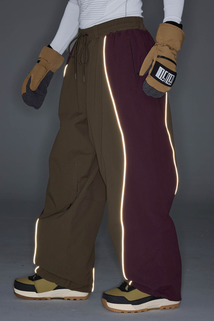 Men's Black & Washed Denim Contrast Panel Reflective Snow Pants