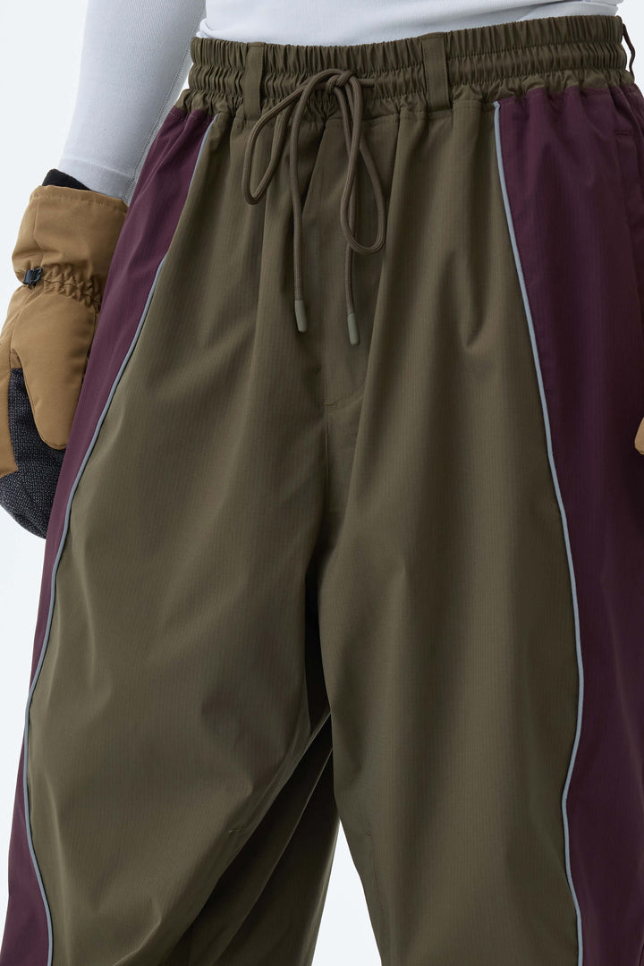 Men's Olive & Plum Noir Contrast Panel Reflective Snow Pants