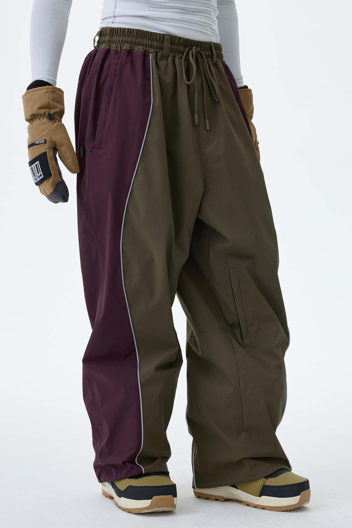 Men's Black & Washed Denim Contrast Panel Reflective Snow Pants