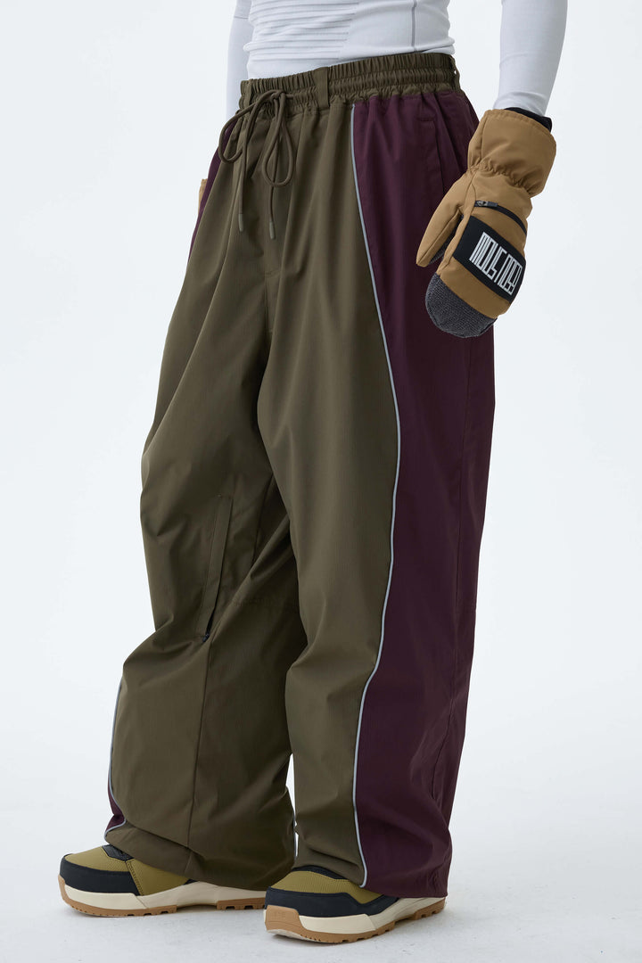 Men's Olive & Plum Noir Contrast Panel Reflective Snow Pants