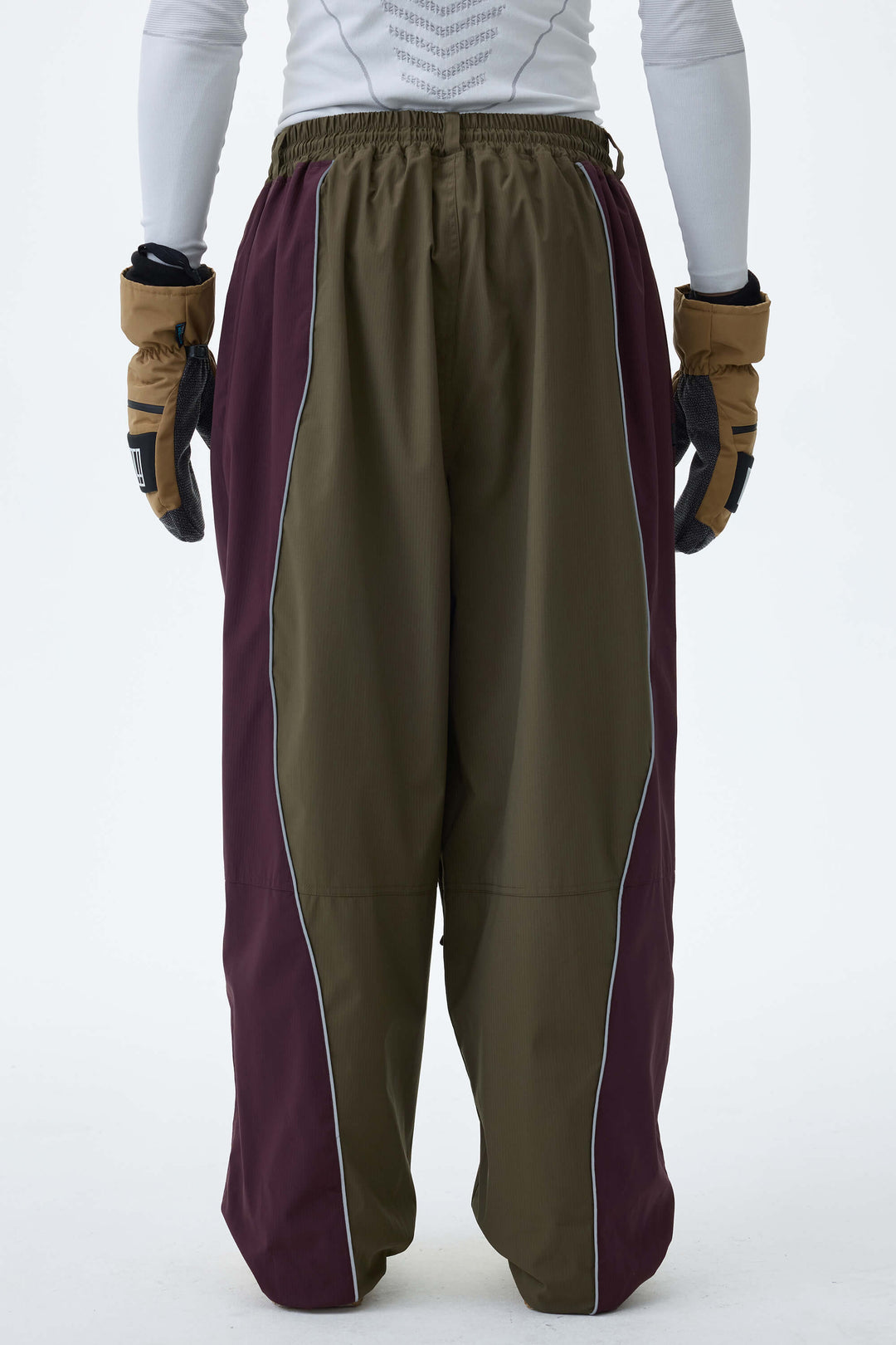 Men's Olive & Plum Noir Contrast Panel Reflective Snow Pants