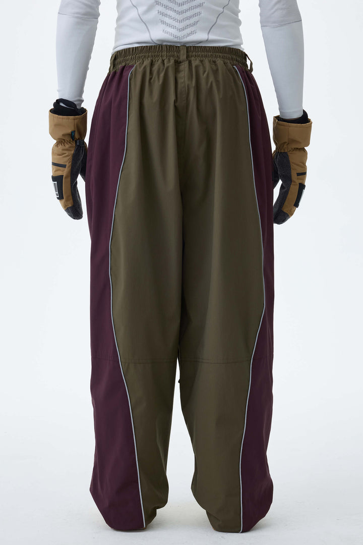Men's Olive & Plum Noir Contrast Panel Reflective Snow Pants