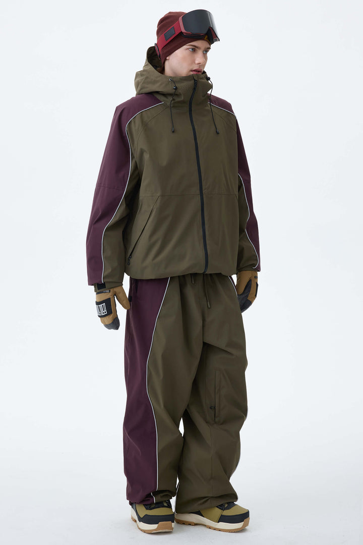 Men's Black & Washed Denim Contrast Panel Reflective Snow Pants