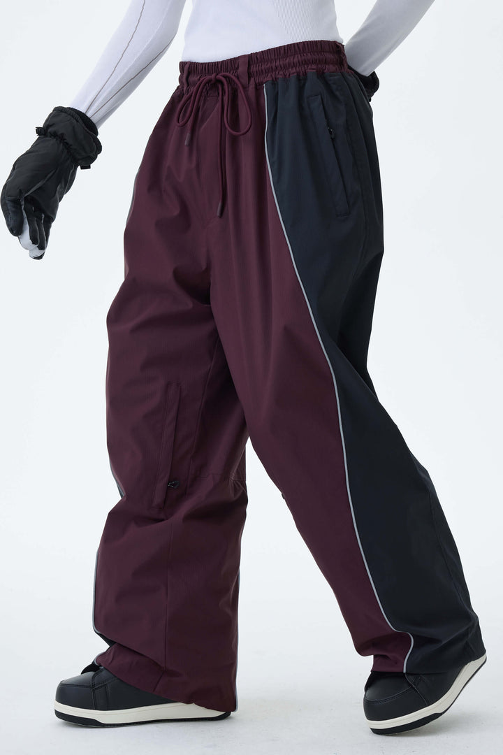 Women's Black & Washed Denim Contrast Panel Reflective Snow Pants