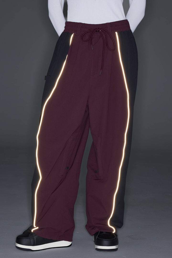 Women's Black & Washed Denim Contrast Panel Reflective Snow Pants